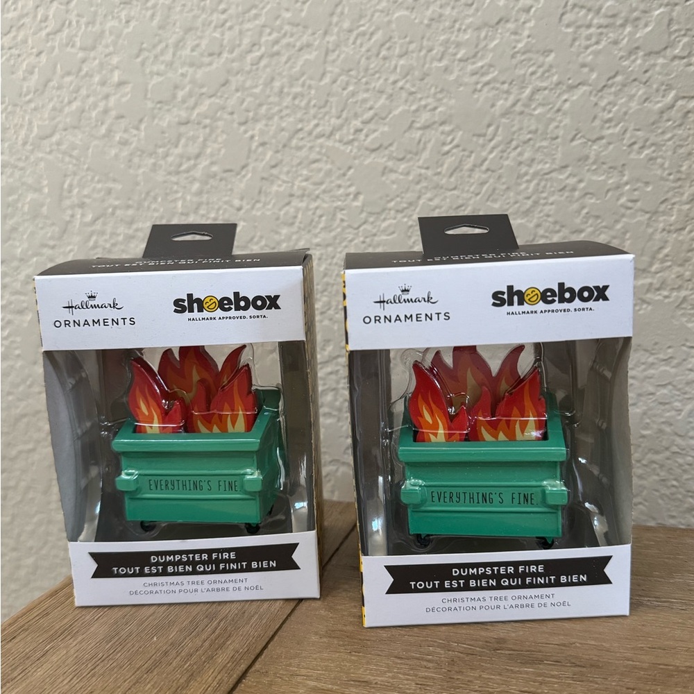 NEW Hallmark Shoebox Dumpster Fire Ornaments